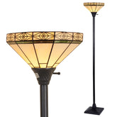 Capulina Tiffany Torchiere Floor Lamp 70 Tall Vintage Industrial Pole Cream Style Stained Glass Standing Light for Living Room Bedroom Home Office